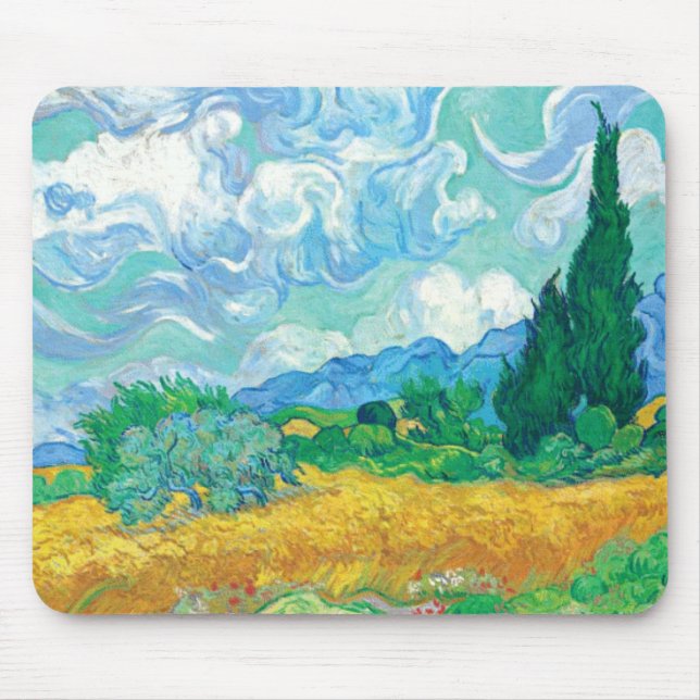 Van Gogh Wheatfield mit Zypressen Mousepad (Vorne)