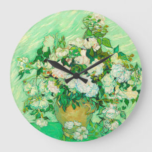 Van Gogh White Roses Große Wanduhr