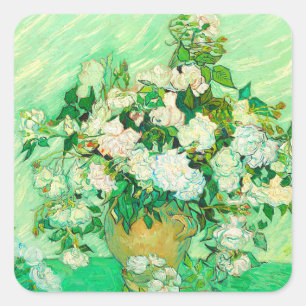 Van Gogh White Roses Quadratischer Aufkleber