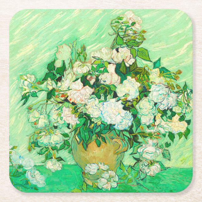 Van Gogh White Roses Rechteckiger Pappuntersetzer (Vorderseite)