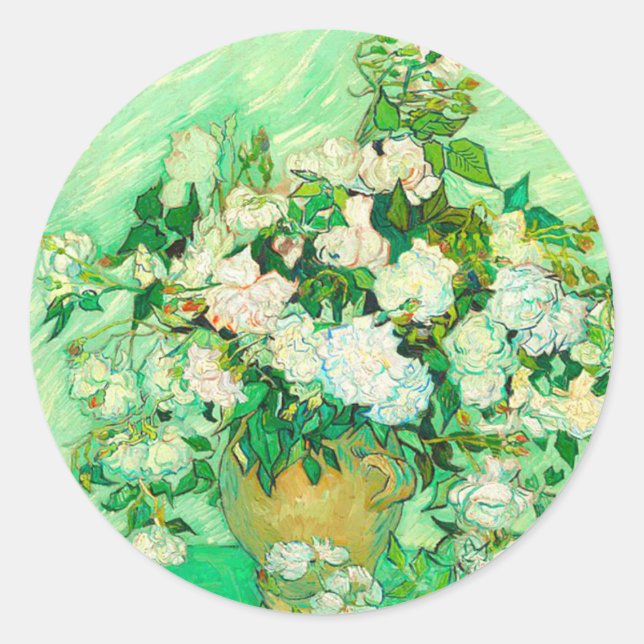 Van Gogh White Roses Runder Aufkleber (Vorderseite)