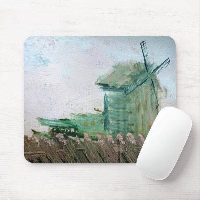 Van Gogh Windmill Painting Mousepad (Mit Mouse)