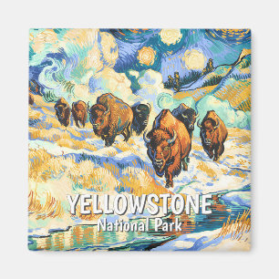 Van Gogh Winter Yellowstone Wildlife Vintage Bison Magnet