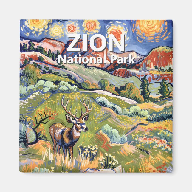 Van Gogh Zion Animal Deer Colorful Canyon Custom Magnet (Vorne)