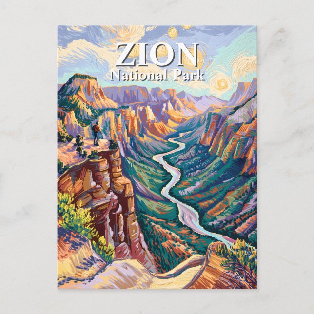 Van Gogh Zion National Park Canyon River Hiking Postkarte (Vorderseite)