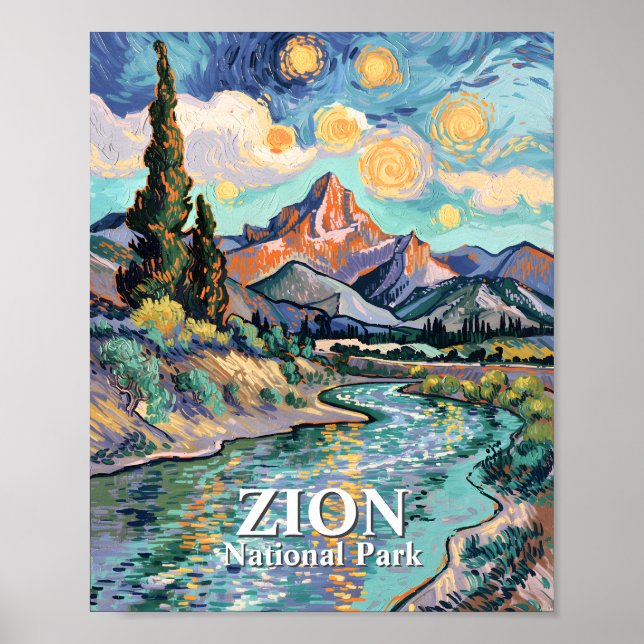 Van Gogh Zion Watchman Virgin River Sonnenuntergan Poster (Vorne)
