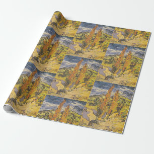 Van Gogh Zwei Pappeln - Lebendige Gelbe Naturkunst Geschenkpapier