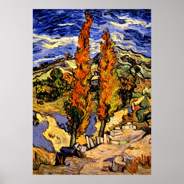 Van Gogh - Zwei Poplars auf einem Hügel - 1889 Poster (Vorne)