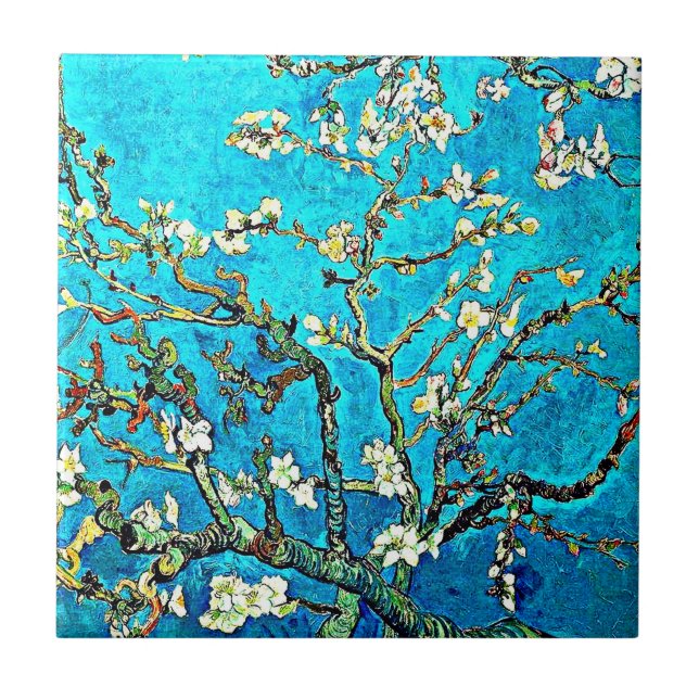 Van Gogh - Zweige mit Almond-Blüten Fliese (Vorderseite)