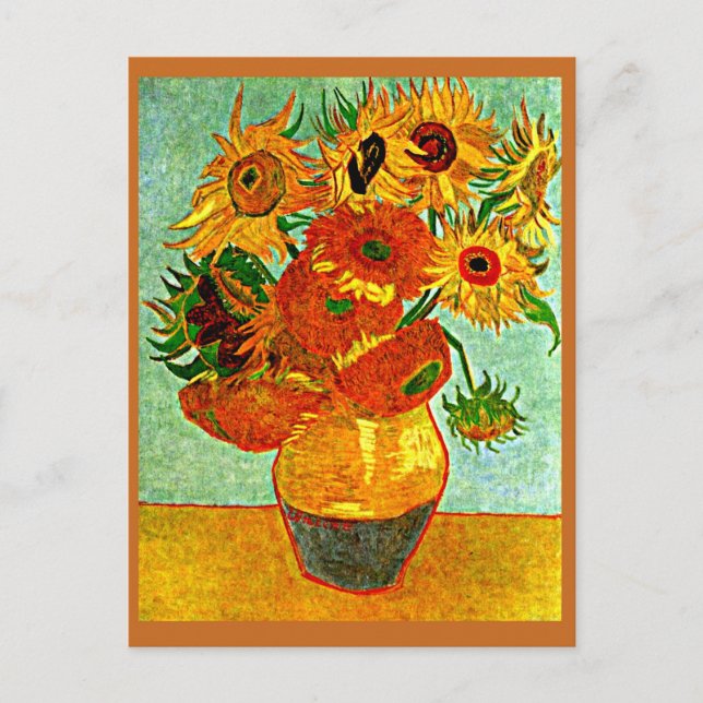 Van Gogh - Zwölf Sonnenblumen mit Mat Postkarte (Vorderseite)