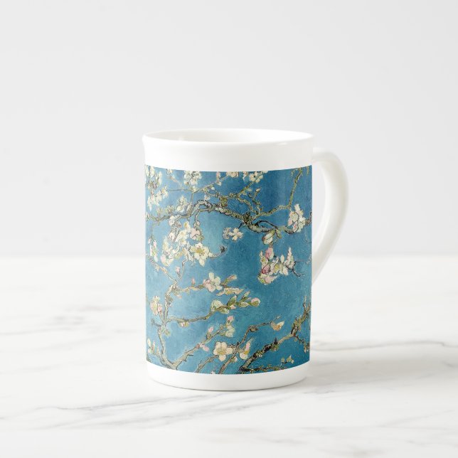 Van- Goghmandel blüht Vintages Blumenblau Prozellantasse (Vorderseite Rechts)