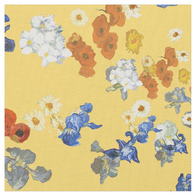 Van Gogh's Blue Iris Floral on Yellow Stoff (Nahaufnahme)