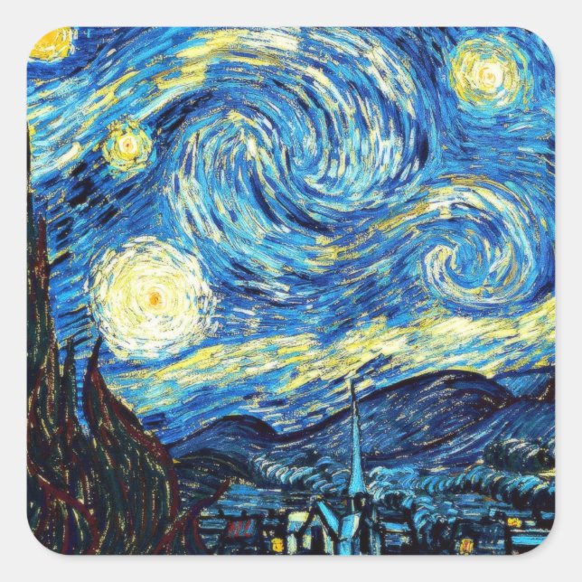 Van Gogh's famous painting, Starry Night Quadratischer Aufkleber (Vorderseite)
