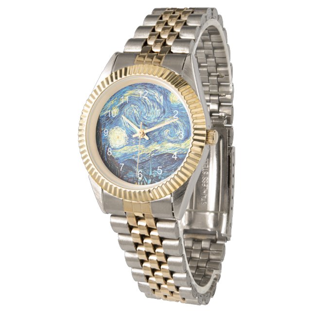 Van Goghs Gemälde Starry Night Armbanduhr (Schrägansicht)