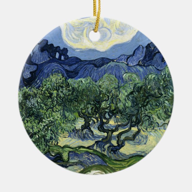 Van Gogh's Landschaftsbild der Olivenbäume Keramik Ornament (Vorne)