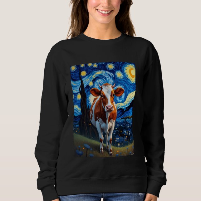 Van Gogh's Starry Night Cow Bovine Animal Lovers Sweatshirt (Vorderseite)