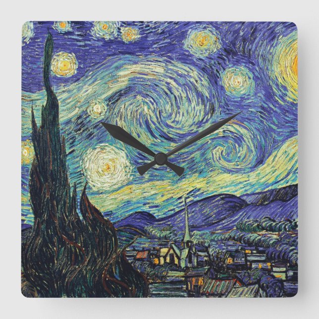 Van Gogh's Starry Night Quadratische Wanduhr (Vorderseite)