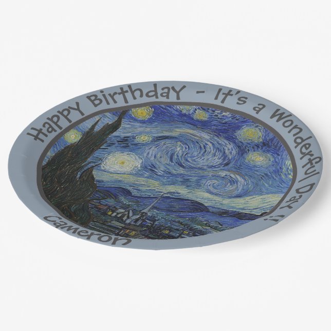 van Gogh's The Starry Night Party Items Collection Pappteller (Schrägansicht)