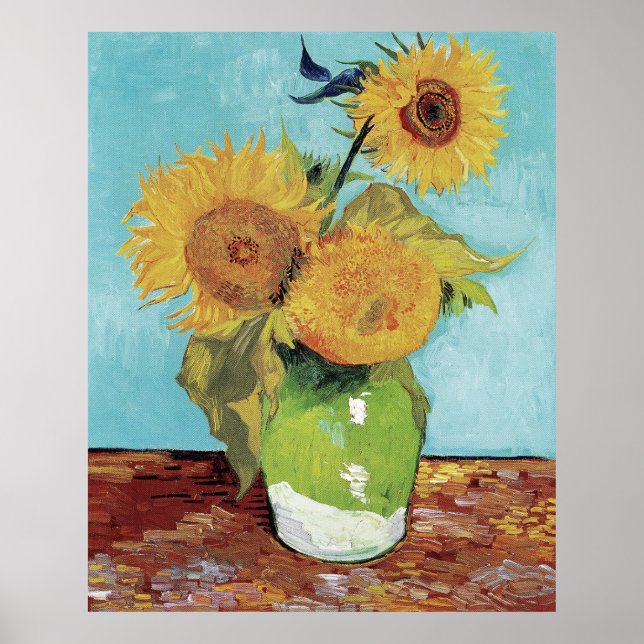 Van Gogh's Vase mit drei Sonnenblumen Poster (Vorne)
