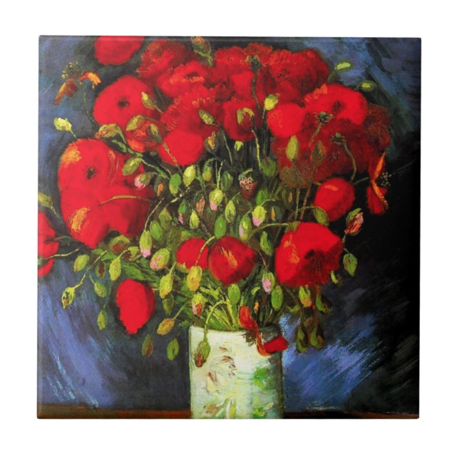 Van- GoghVase mit roter Mohnblumen-Fliese Fliese (Vorderseite)