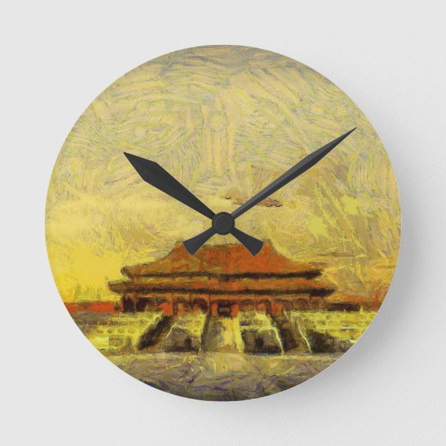 Van- GoghVerbotene Stadt Runde Wanduhr (Vorderseite)