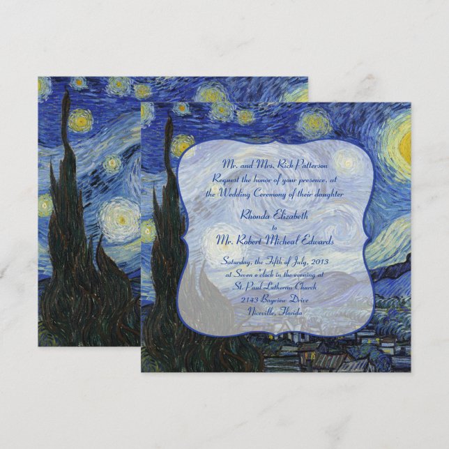 Van Gough Starry Night Hochzeit Einladung (Vorne/Hinten)