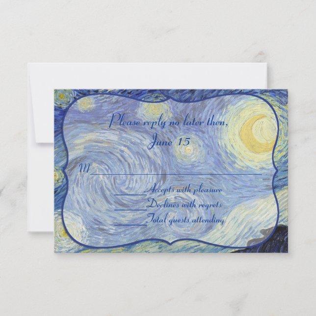 Van Gough Starry Night Wedding Response Card RSVP Karte (Vorderseite)