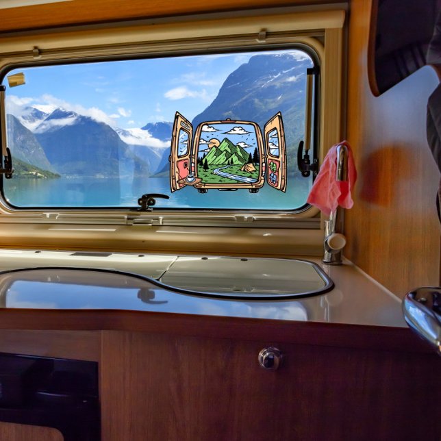 Van Life Abenteuer Die große Außenlandung Fensteraufkleber (Von Creator hochgeladen)
