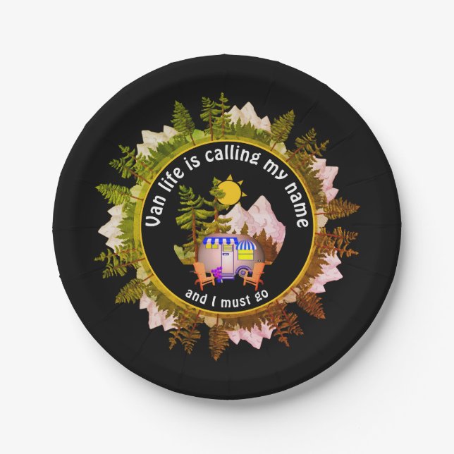 VAN LIFE RUFT MEIN NAME Custom Camping AUF Pappteller (Vorderseite)