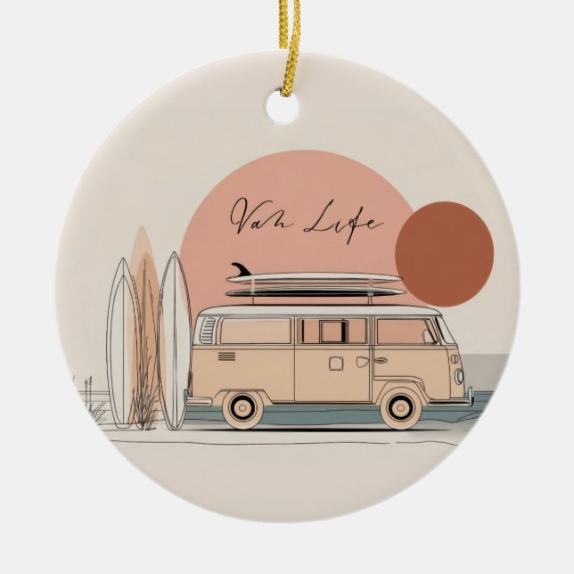 Van Life Surf Van – Retro Beach Camper Aesthetic  Keramik Ornament (Vorne)