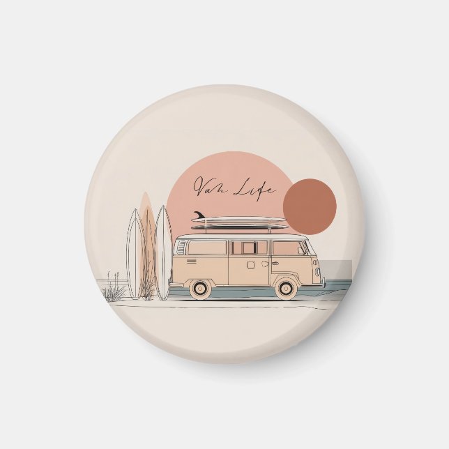 Van Life Surf Van – Retro Beach Camper Aesthetic  Magnet (Vorne)