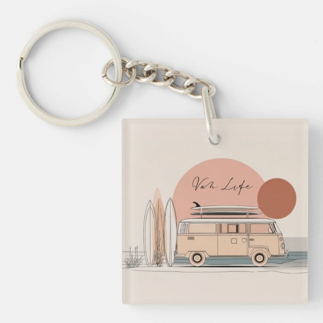 Van Life Surf Van – Retro Beach Camper Aesthetic  Schlüsselanhänger (Vorderseite)