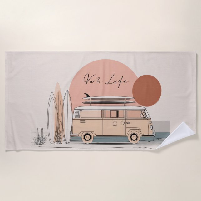 Van Life Surf Van – Retro Beach Camper Aesthetic Strandtuch (Vorderseite)