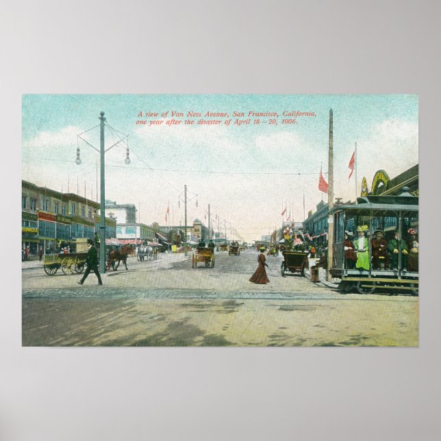 Van Ness Avenue View ein Jahr nach dem Feuer Poster (Vorne)