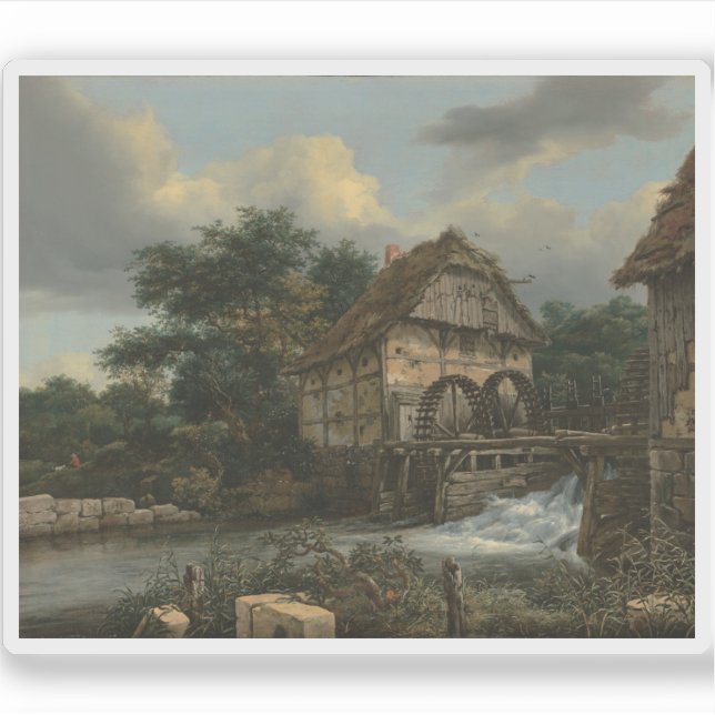 Van Ruisdael - Zwei Wassermühlen und ein Open Slui Aufkleber (Vorderseite)