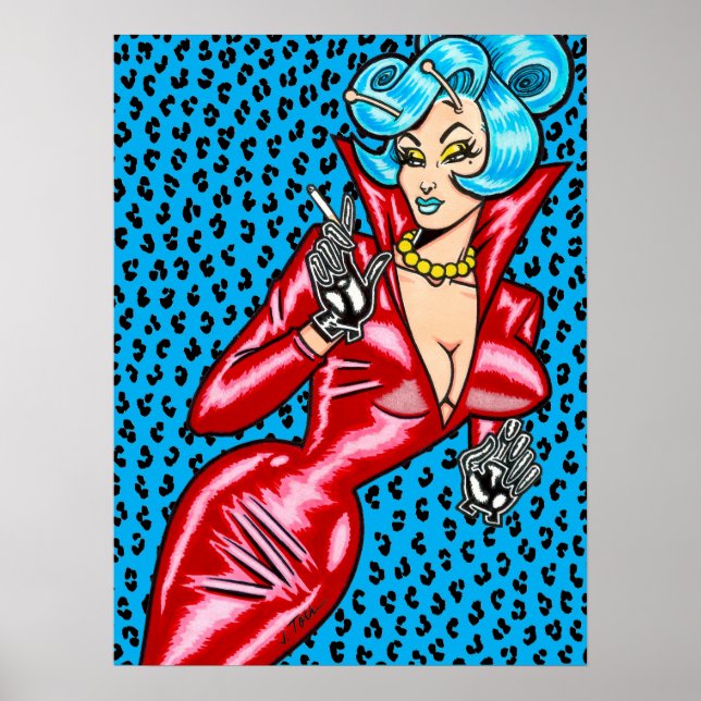 Vana DeVinyl™/Red Vinyl Dress/Blue Leopard Poster (Vorne)