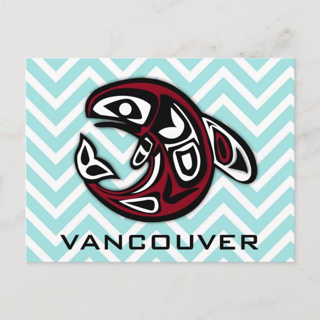 Vancouver British Columbia Nautical Orca Whale Art Postkarte (Vorderseite)