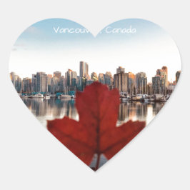 Vancouver Canada Red Maple Leaf Skyline Herz-Aufkleber