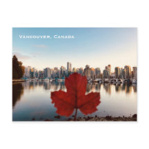 Vancouver Canada Red Maple Leaf Skyline Postcard
