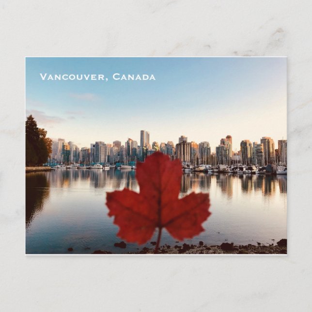 Vancouver Canada Red Maple Leaf Skyline Postcard Postkarte (Vorderseite)