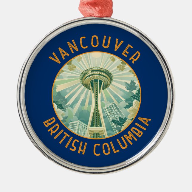 Vancouver Canada Space Needle Retro gestört Ornament Aus Metall (Vorne)