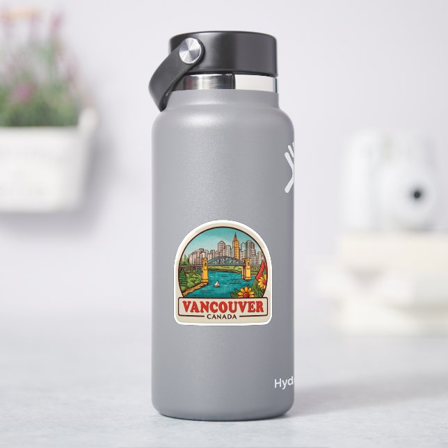 Vancouver Canada Travel Art Vintag Aufkleber (HydroFlask)