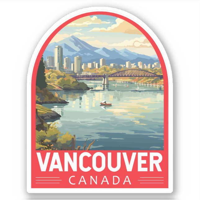 Vancouver Canada Travel Art Vintag Aufkleber (Vorderseite)