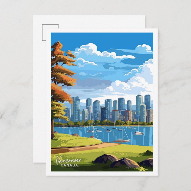 Vancouver Canada Travel Vintage Illustration Postkarte (Vorne/Hinten)
