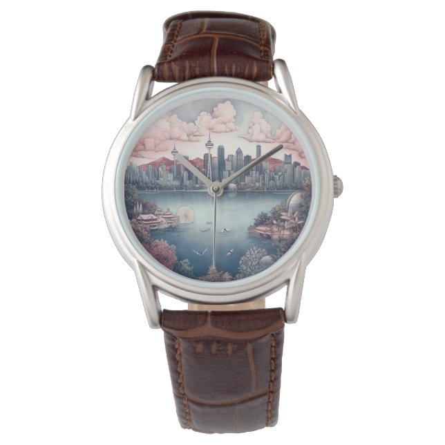 Vancouver City Canada Travel Painting Armbanduhr (Vorderseite)