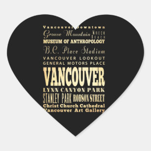 Vancouver City of Canada Typografie Art Herz-Aufkleber