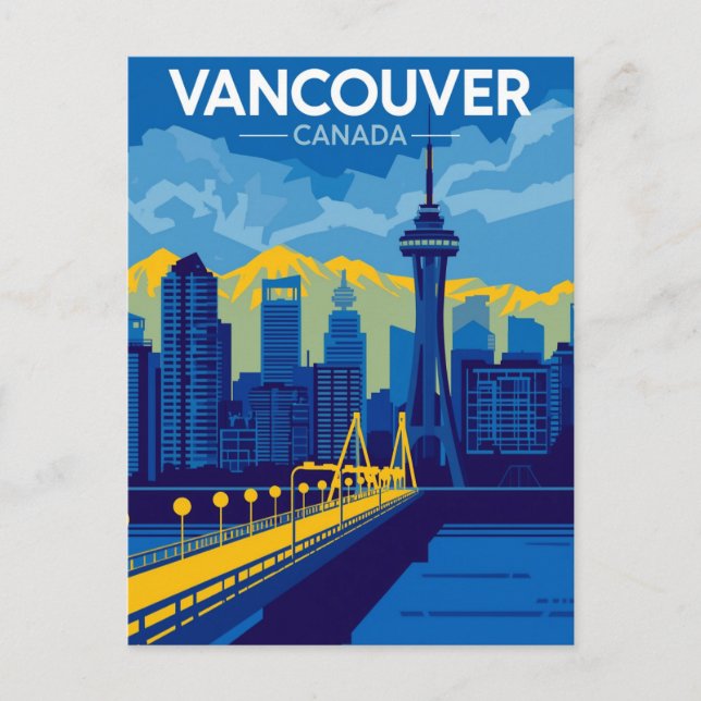 Vancouver Harbour Retro Skyline Postkarte (Vorderseite)