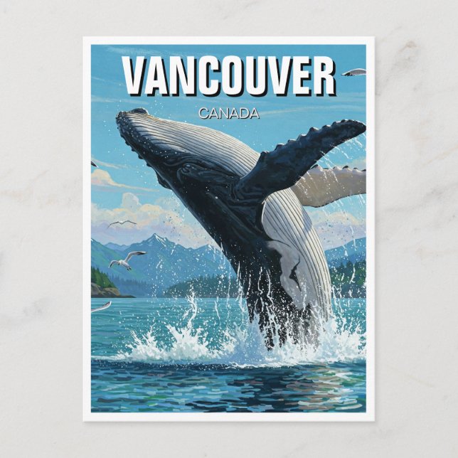 Vancouver Island Humpback Whale Breaching Travel Postkarte (Vorderseite)