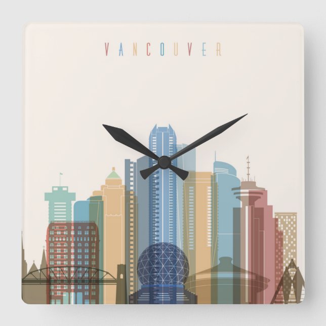Vancouver, Kanada | City Skyline Quadratische Wanduhr (Vorderseite)
