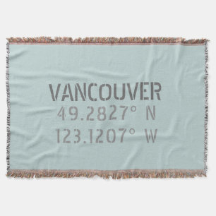 Vancouver Latitude Longitude Throw Blanket Decke